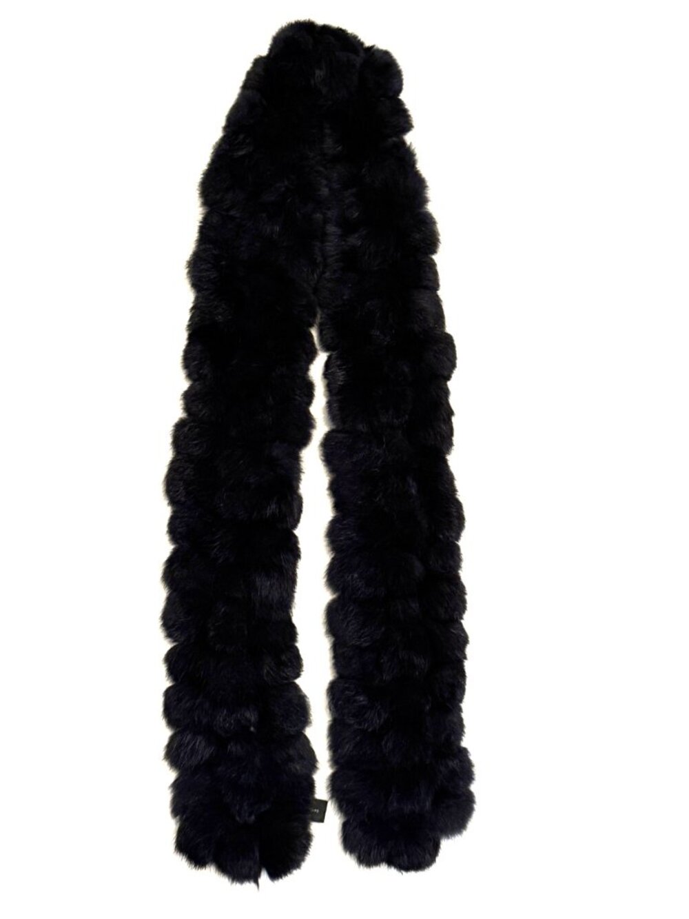 Black Rabbit Fur Pom-Pom Scarf Wrap Cejon Mob Wife Glam Super Soft Luxury - Picture 3 of 6